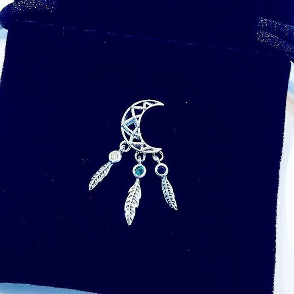 SILVER 925 MOON CATCH-DREAMERS WITH SEMIPRECIOUS STONES CHARM - Picture 7 of 7